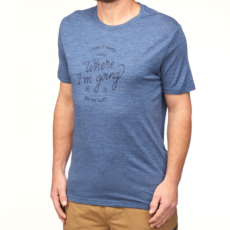 T-shirt manches courtes randonnée VOYAGE500 LAINE homme bleu T-shirt manches courtes randonnée VOYAGE500 LAINE homme bleu