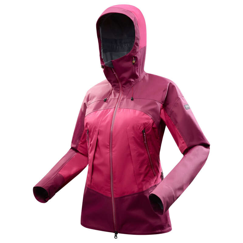 WOMEN WATERPROOF JACKET & OVERTROU. MT Hiking - Trek 500 Women's Waterproof Jacket - Pink FORCLAZ - Hiking Jackets