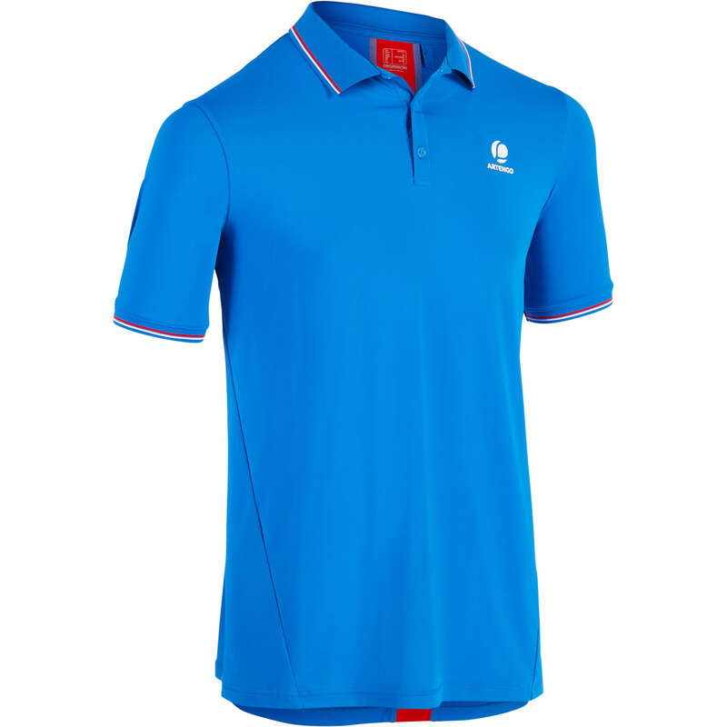 MEN WARM CONDITION RACKET SP APAREL Squash - Dry 500 Polo - Blue/Red ARTENGO - Squash Clothing