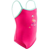 Pink baby girl's one-piece Famingo printed swimsuit