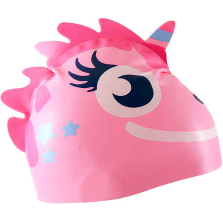 GORRA DE NATACIÓN DE SILICÓN. FORMA UNICORNIO ROSA 