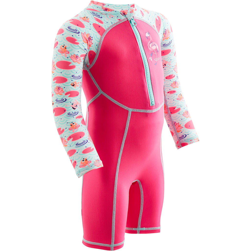 Maillot de bain shorty swim bébé manches longues imprimé rose