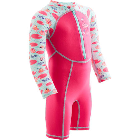 Pink Baby S Long Sleeved Printed Shorty Swimsuit Decathlon