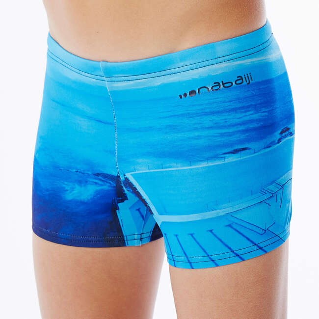 NABAIJI 500 Boys' BoxerStyle Swim Shorts Blue Decathlon