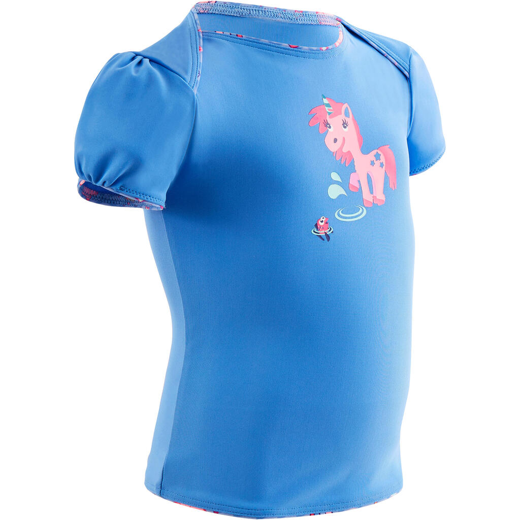 Tankini Baby Girl’s swimsuit top with blue unicorn print