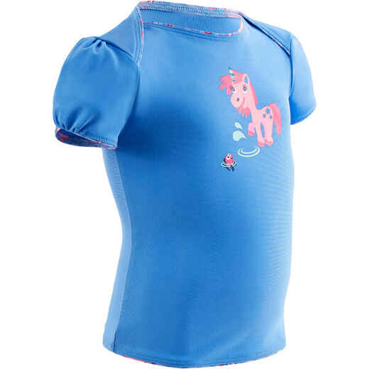 
      Dievčenské plavkové tričko Tankini modré s potlačou jednorožca 
  