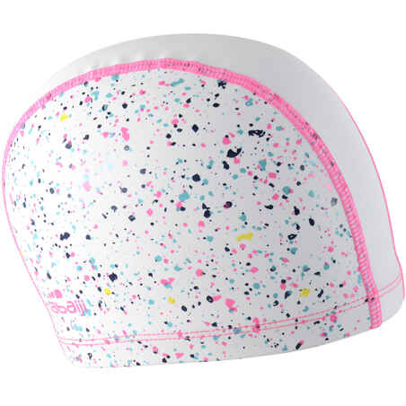 כובע שחייה עשוי רשת סיליקון עם הדפס מידה L - לבן מנוקד