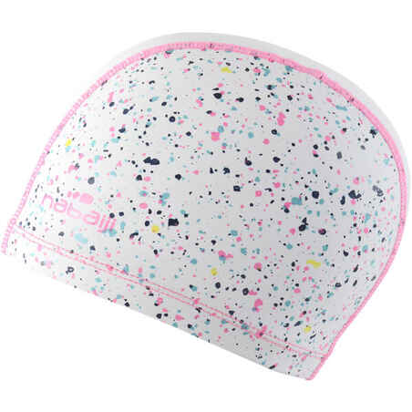 כובע שחייה עשוי רשת סיליקון עם הדפס מידה L - לבן מנוקד
