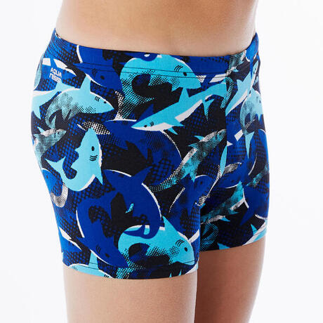 MAILLOT DE BAIN GARçON BOXER 500 PRINT ALLJAWS BLUE Nabaiji