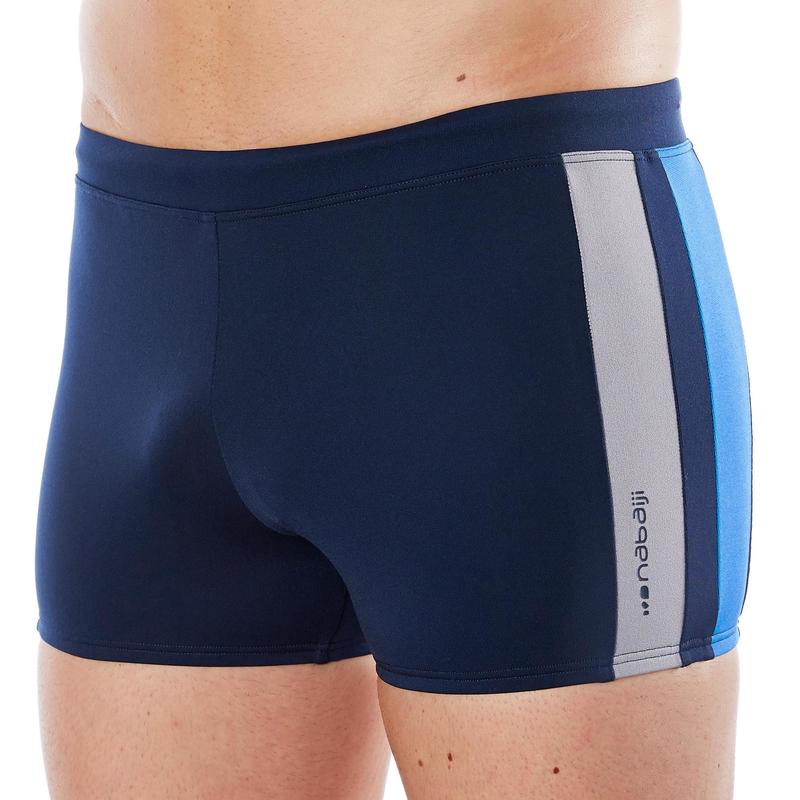 Men S Boxer Swim Shorts 500 Yoke Blue Grey Nabaiji