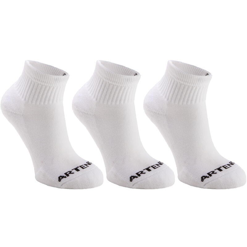 CHAUSSETTES DE SPORT ENFANT MI-HAUTES ARTENGO RS 100 BLANC LOT DE 3