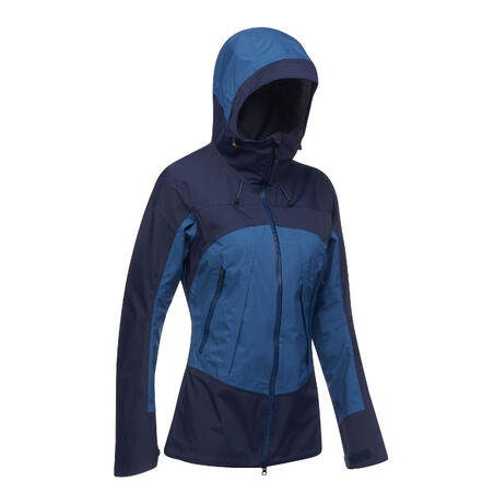 Women's mountain trekking waterproof jacket - TREK 500 - blue