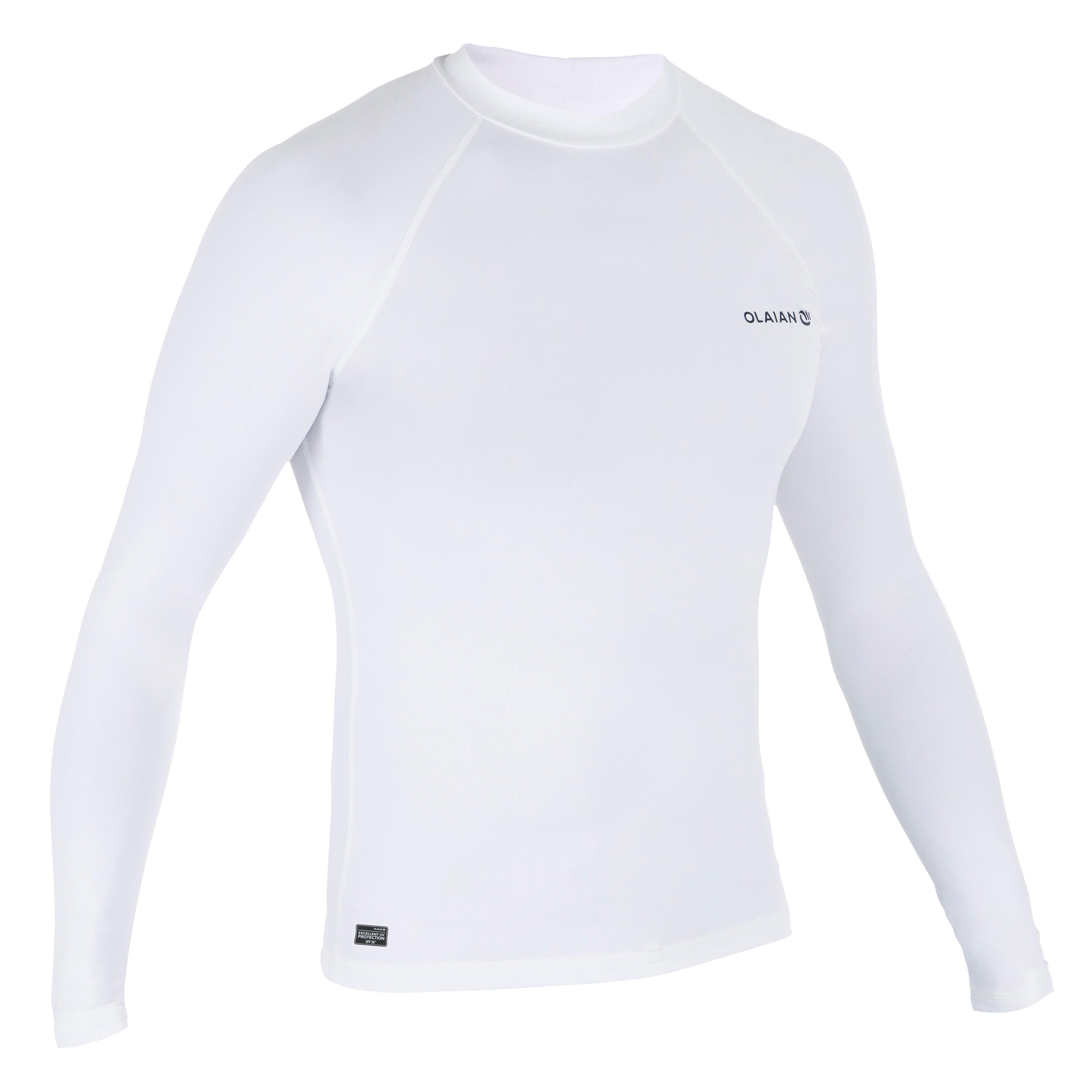 100 Men's Long Sleeve UV Protection Surfing Top T-Shirt - White