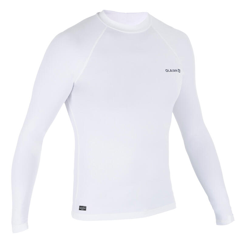100 Men's Long Sleeve UV Protection Surfing Top TShirt White Decathlon