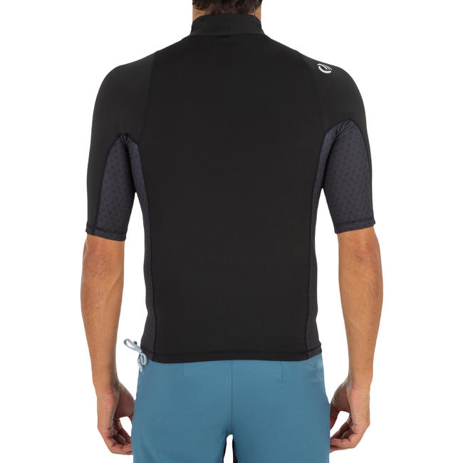 MEN'S SHORT SLEEVED UV RASH GUARDS SURFING TOP 500 BLACK
