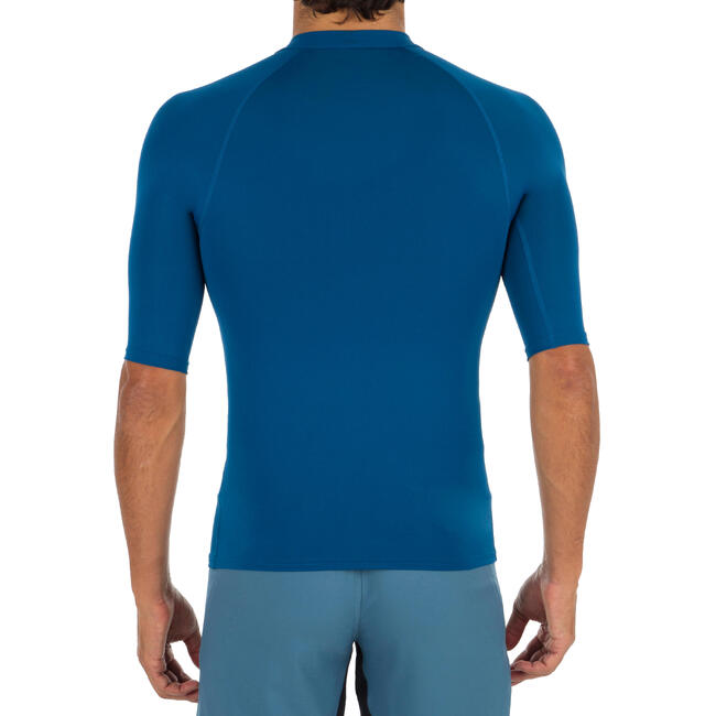 MEN'S SHORT SLEEVE UV RASH GUARD SURFING TOP 100 BLUE
