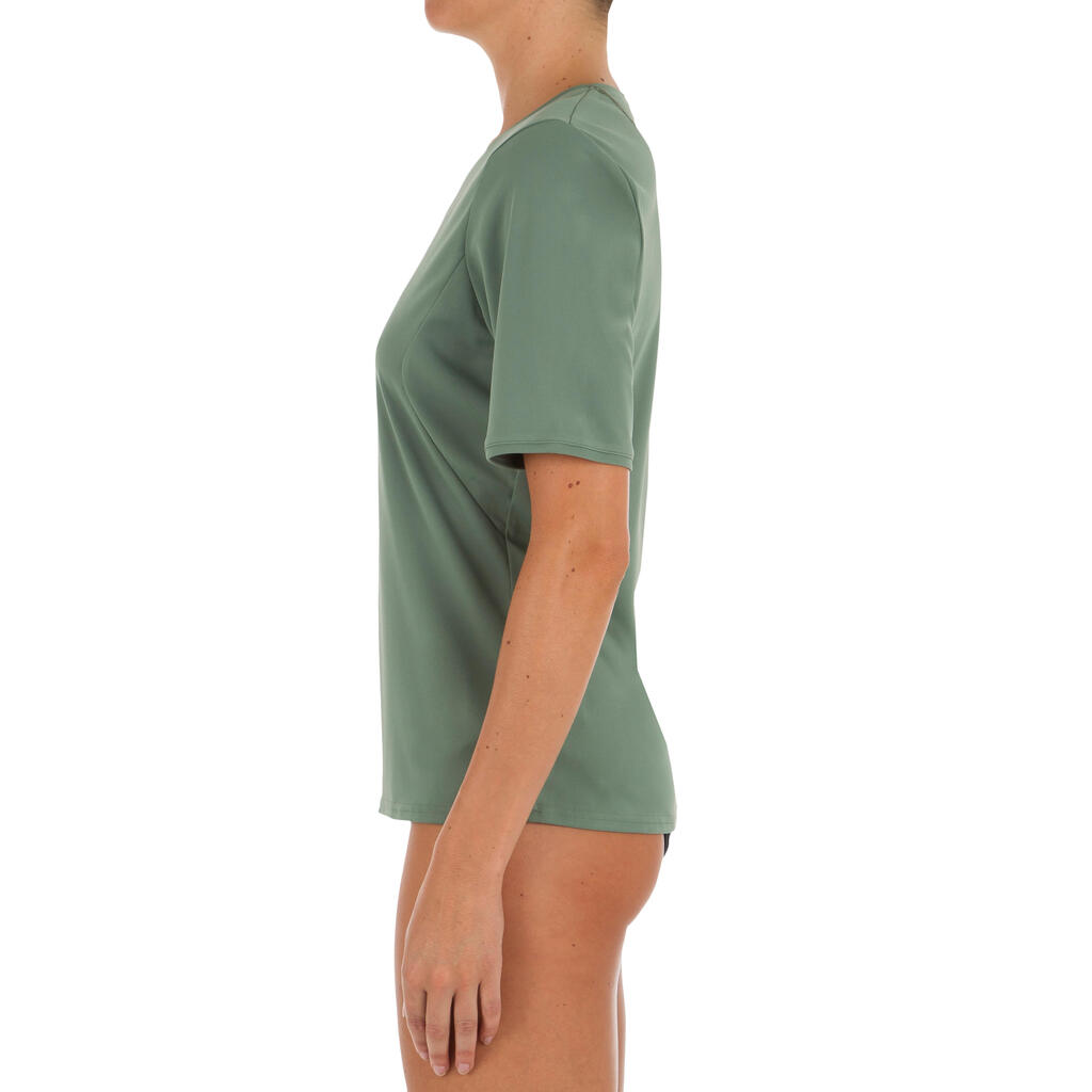 Dámske tričko do vody s ochranou proti UV s krátkymi rukávmi sivo-zelené
