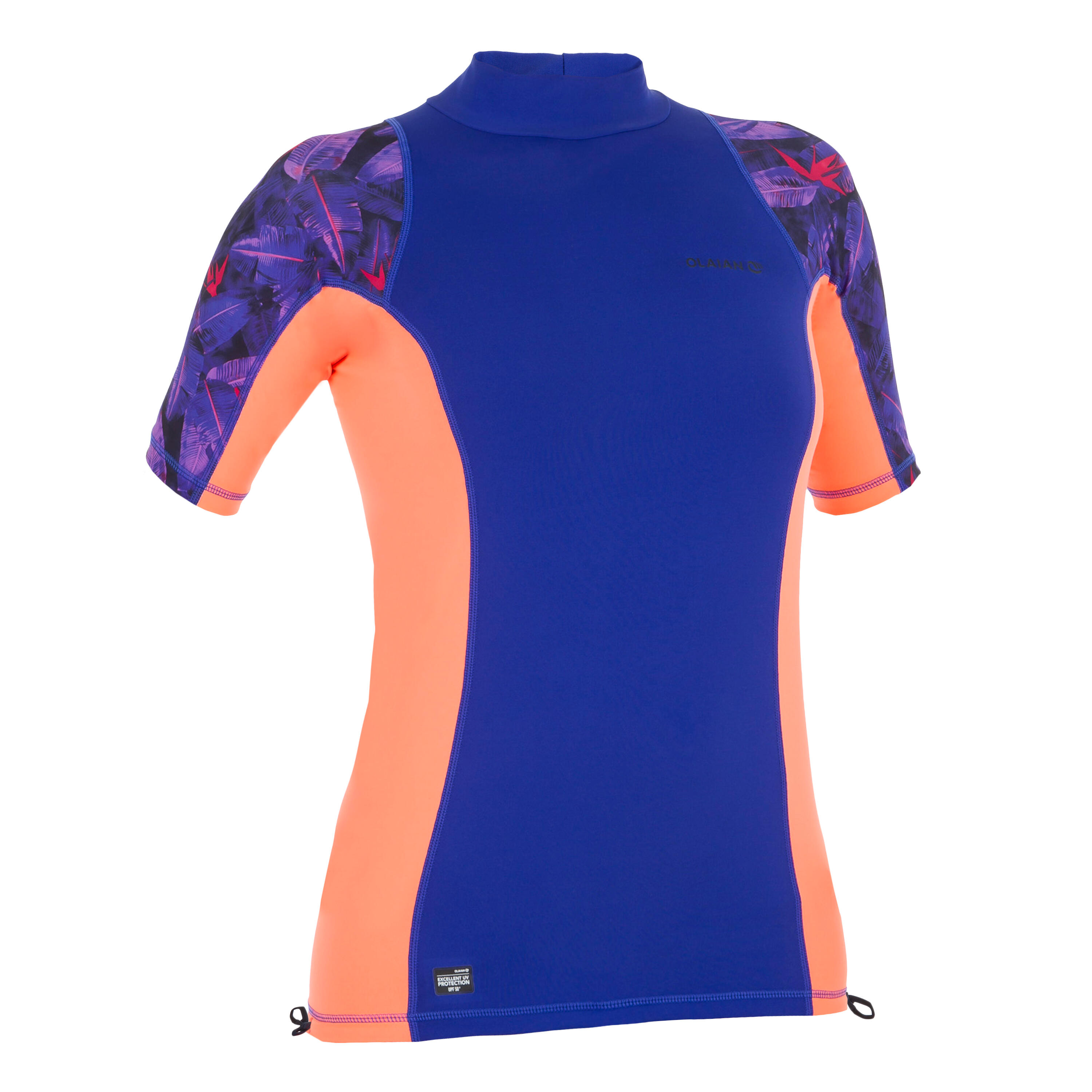 OLAIAN 500 women's short sleeve UV protection surfing T-shirt - Violet pink print