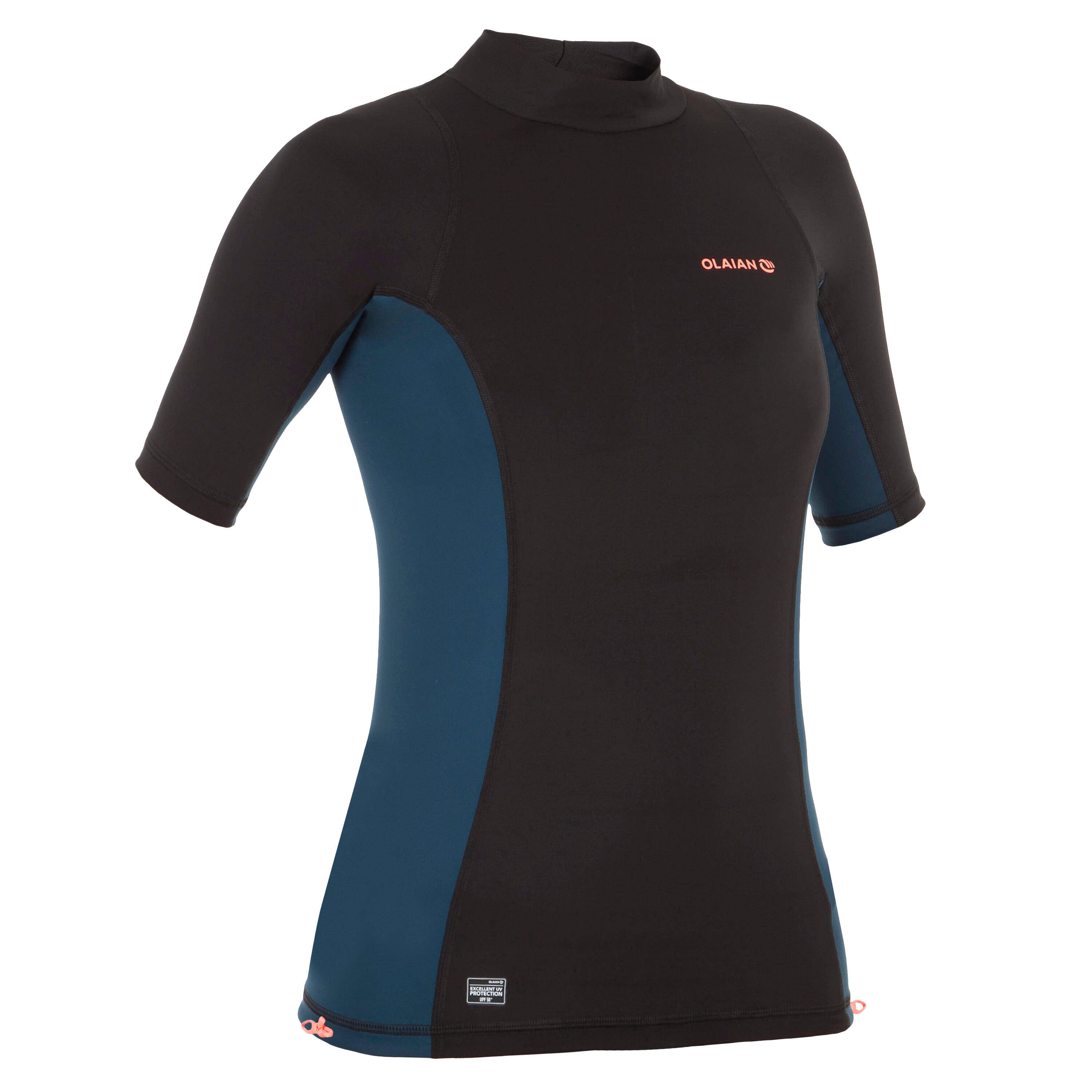 WOMEN'S HALF SLEEVE UV RASH GUARD SURFING TOP 500 - BLACK -  1