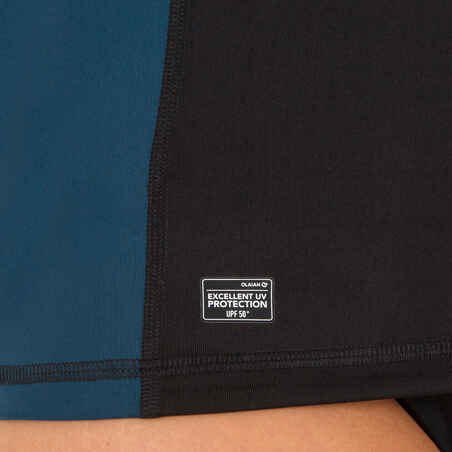 Women's Short Sleeve UV Protection Surfing Top T-Shirt 500 black bicolour