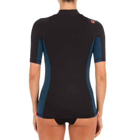 Women's Short Sleeve UV Protection Surfing Top T-Shirt 500 black bicolour