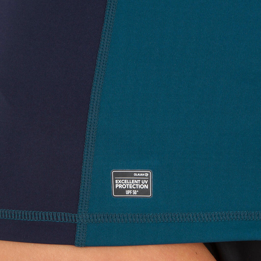UV-Shirt Damen langarm - 500 Tropical schwarz/grün