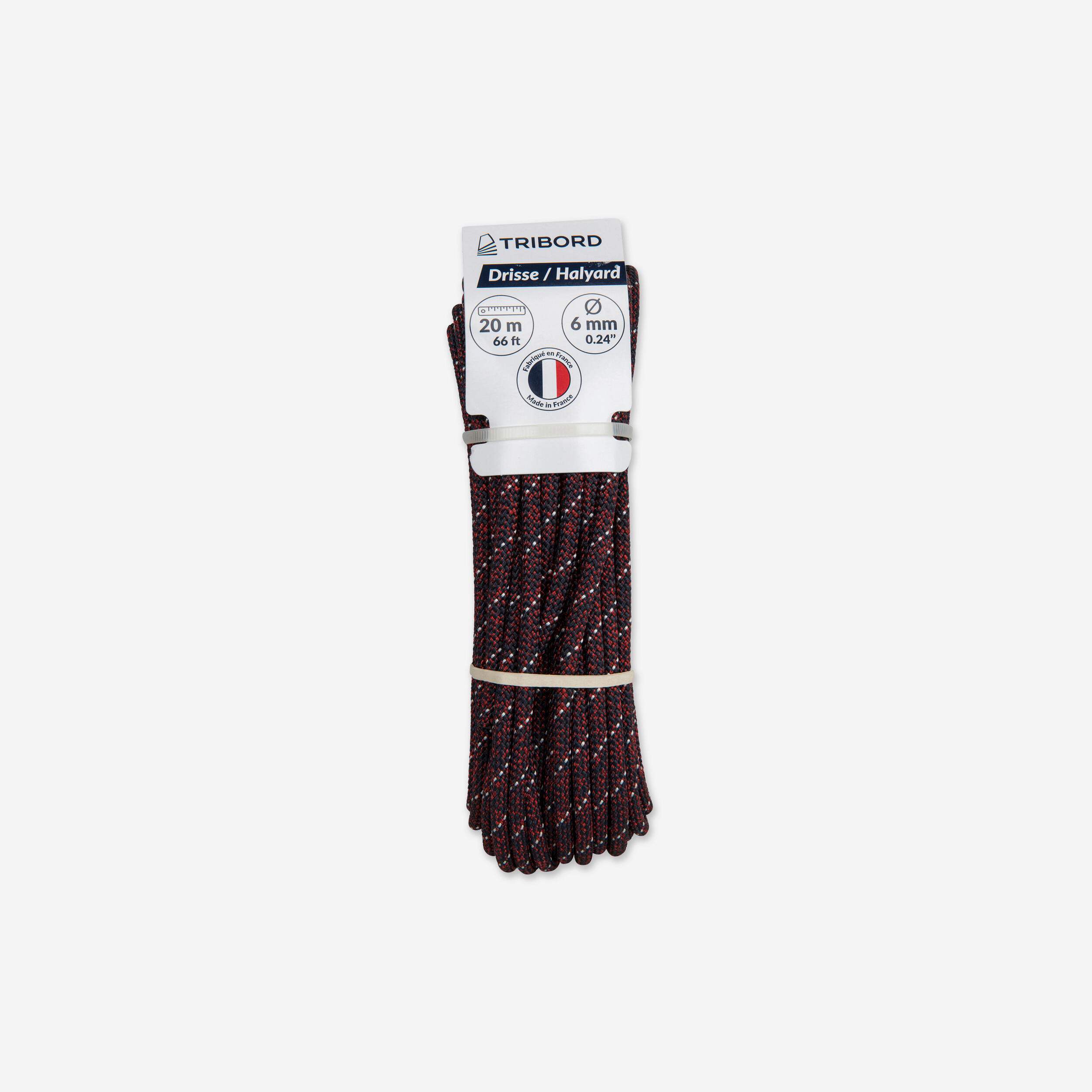 6mmx20m burgundy/white boat halyard