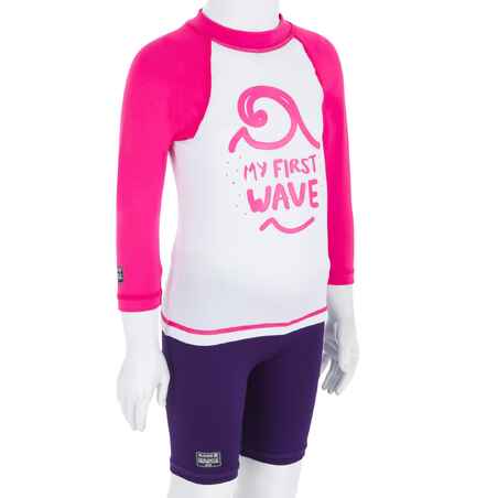 100 Baby's Long Sleeve UV Protection Surfing Top T-Shirt - White pink recycled