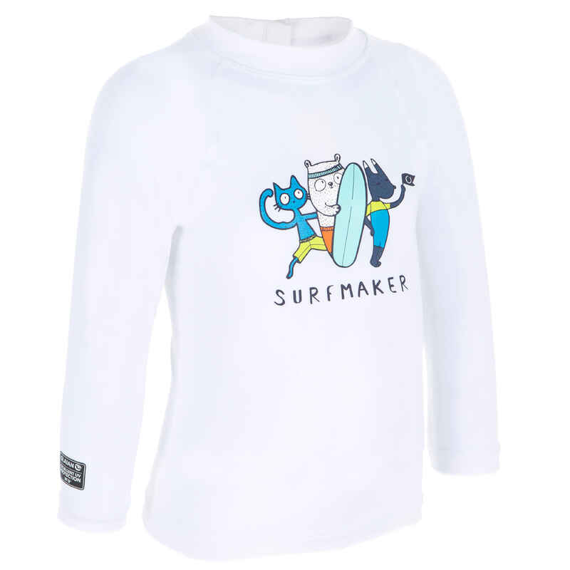 100 Baby's Long Sleeve UV Protection Surfing Top T-Shirt - White Recycled