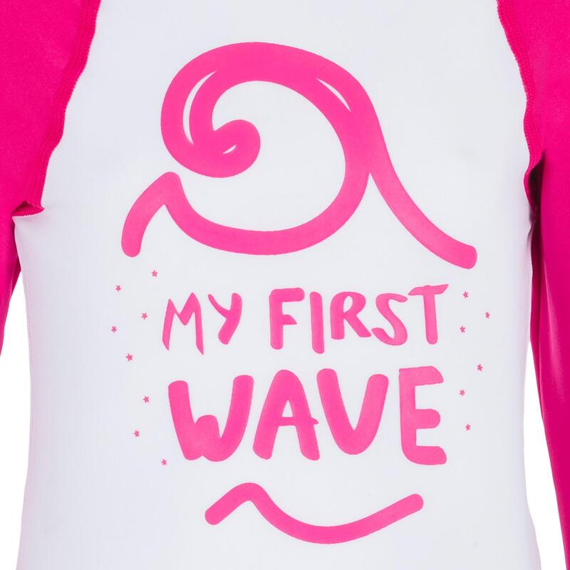 tee shirt anti UV surf top 100 manches longues bébé blanc rose recyclé