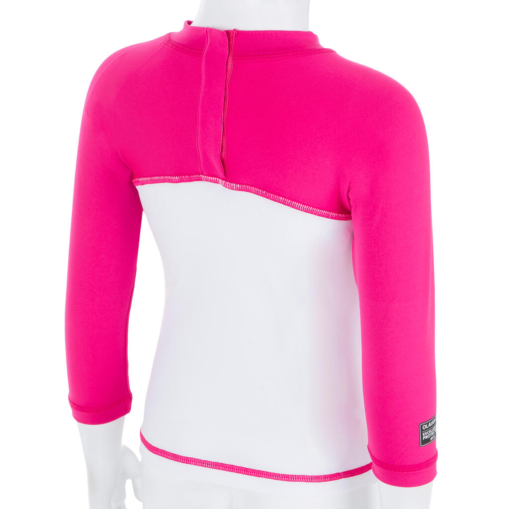 tee shirt anti UV surf top 100 manches longues bébé blanc rose recyclé