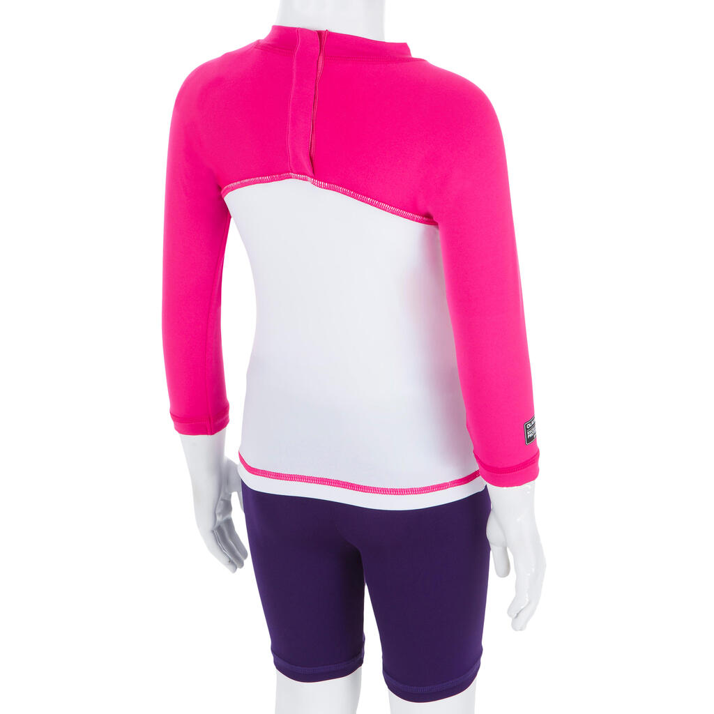 tee shirt anti UV surf top 100 manches longues bébé blanc rose recyclé