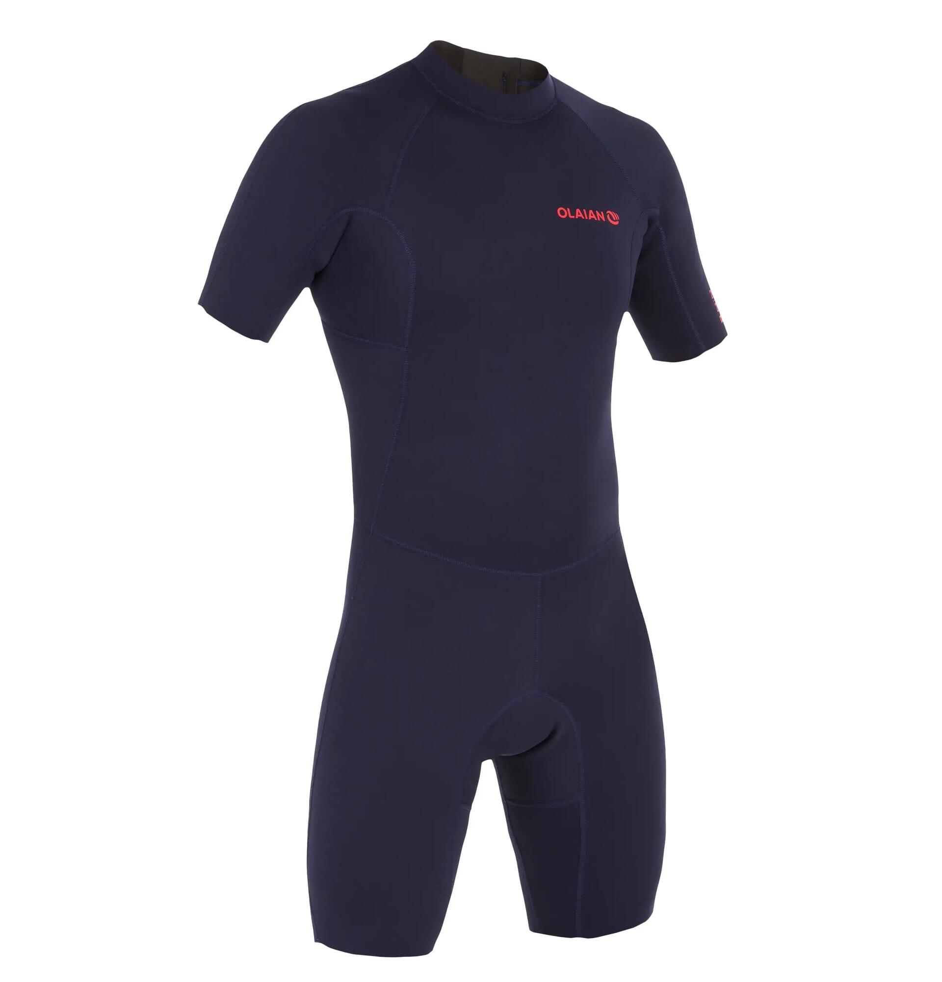 100 MEN'S 1.5MM NEOPRENE SHORTY SURFING WETSUIT - NAVY BLUE