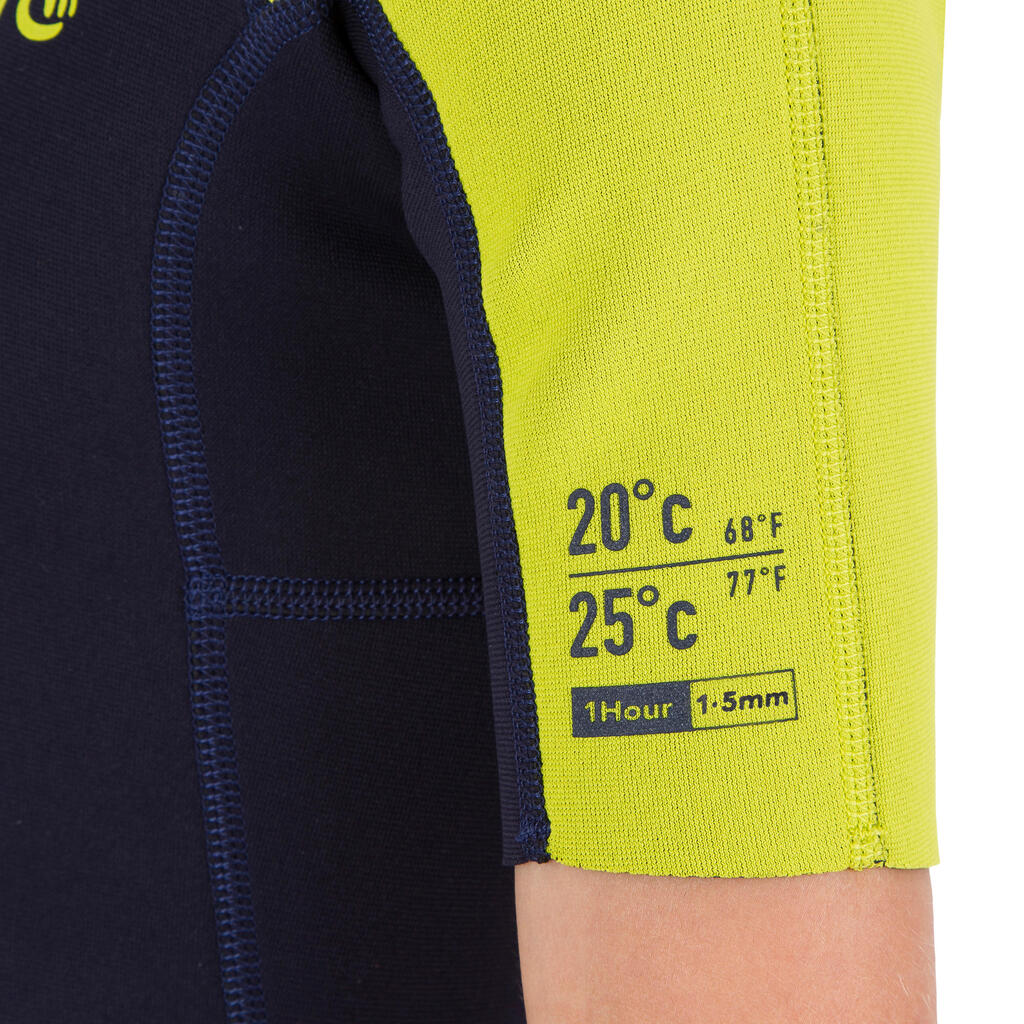 ODELO ZA SURFOVANJE 100 DEČJE NEOPRENSKO DEBLJINE 1,5 mm KRATKO PLAVO-ŽUTO