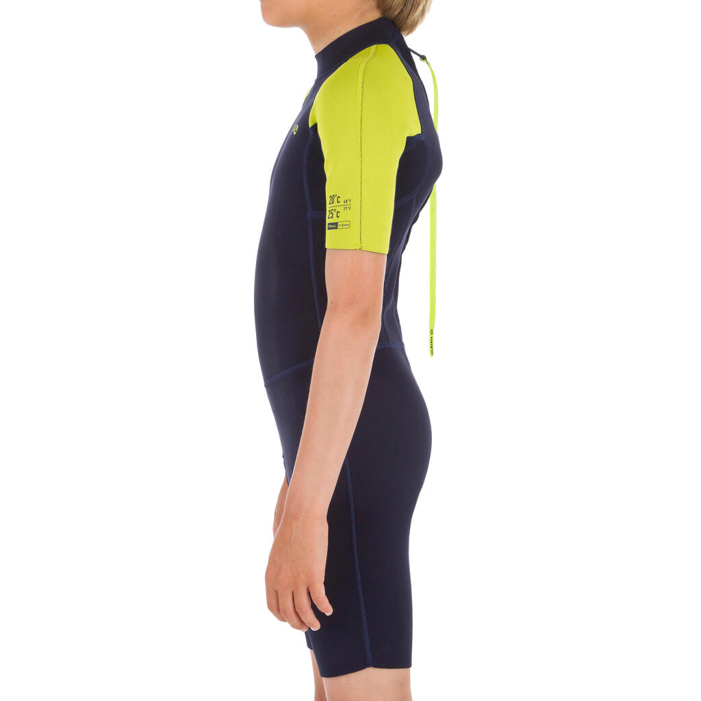 Combinaison Surf Shorty 100 Néoprène 1,5mm enfant Bleu jaune