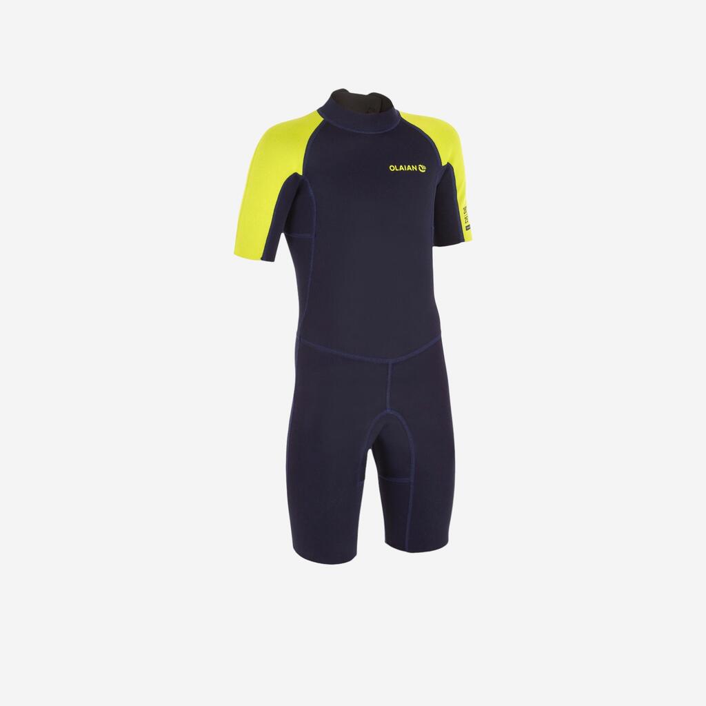 Combinaison Surf Shorty 100 Néoprène 1,5mm enfant Bleu jaune