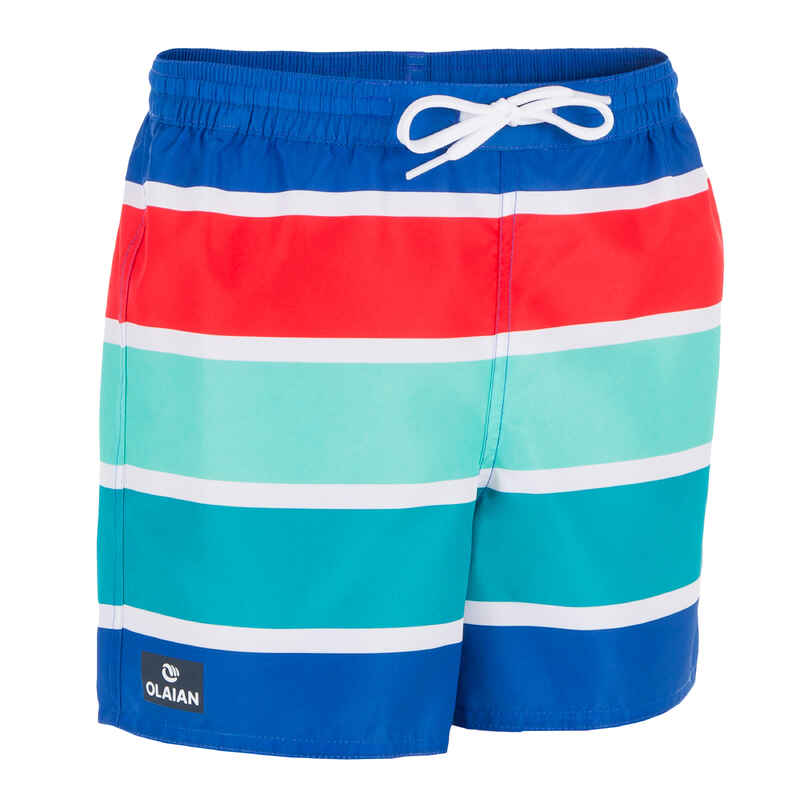 100 kid’s short surfing boardshorts Blue stripes Decathlon
