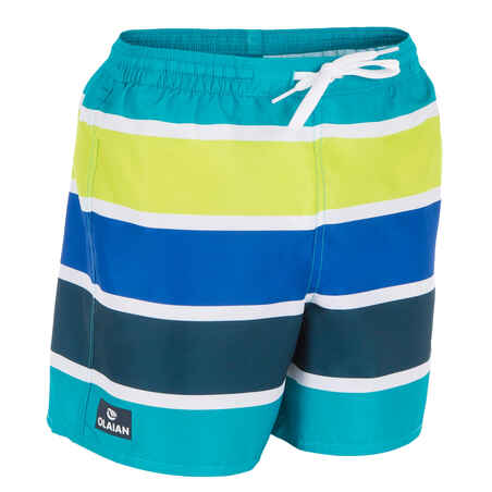 100 kid’s short surfing boardshorts Green stripes