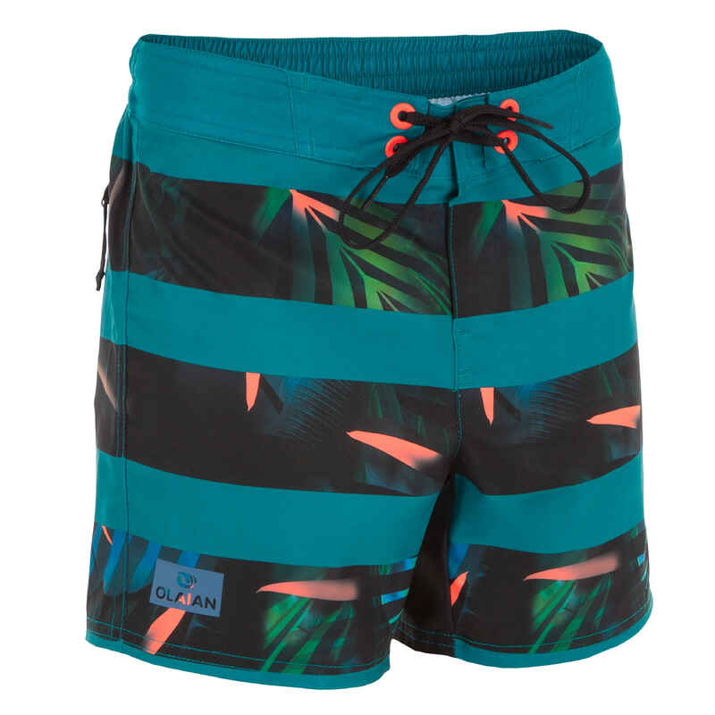 500 short Tween surfing boardshorts Flower green - Decathlon