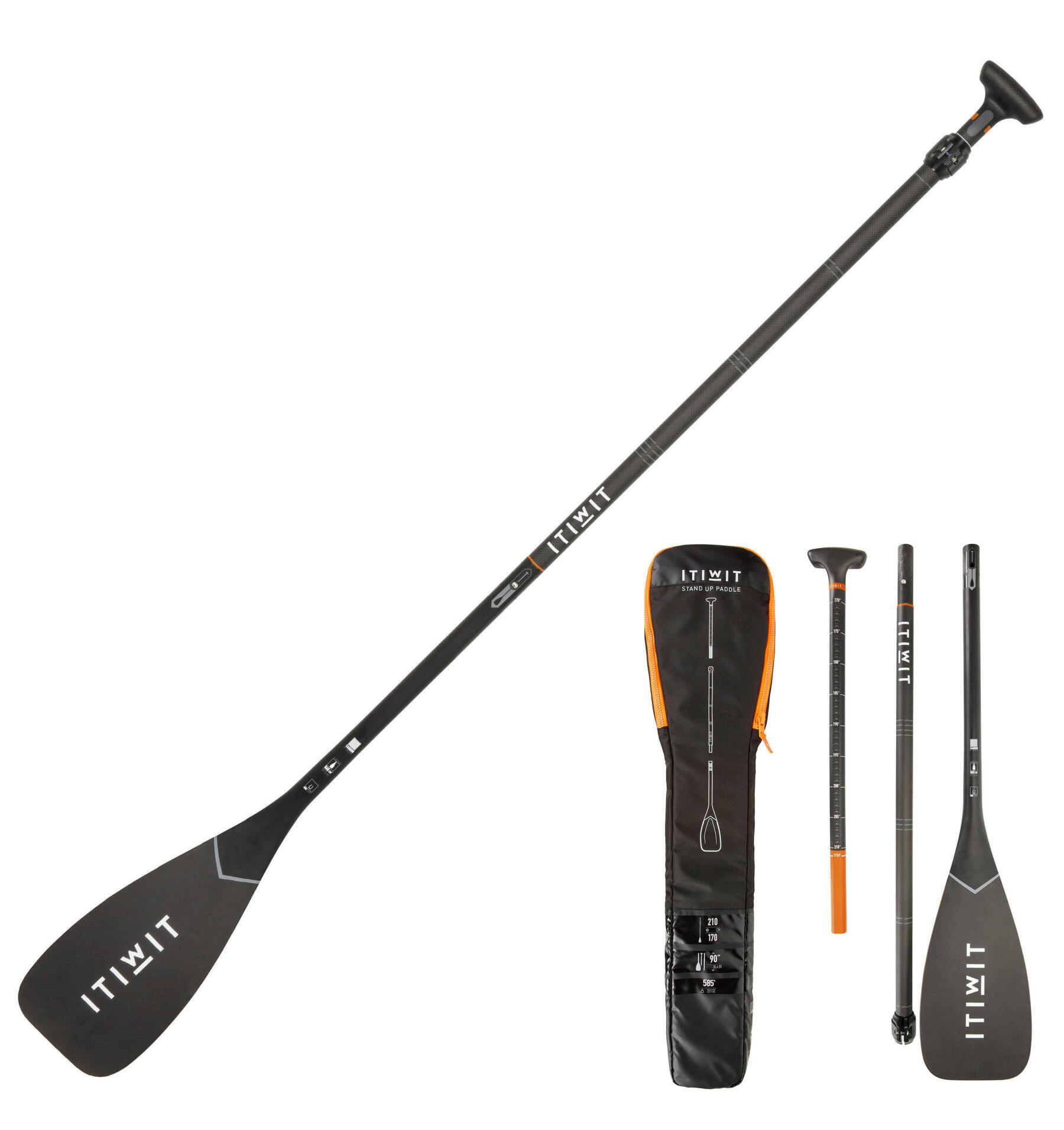 ITIWIT-PADDEL STAND UP PADDLE 900 CARBON ZERLEGBAR VERSTELLBAR 170–210 CM  SCHWARZ | Wassersportzubehör