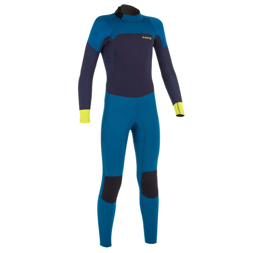 Combinaison SURF 500 Néoprène 4/3 mm enfant bleu jaune
