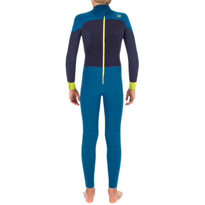 Olaian Wetsuit kind 500 neopreen 4/3 mm blauw geel Decathlon.nl