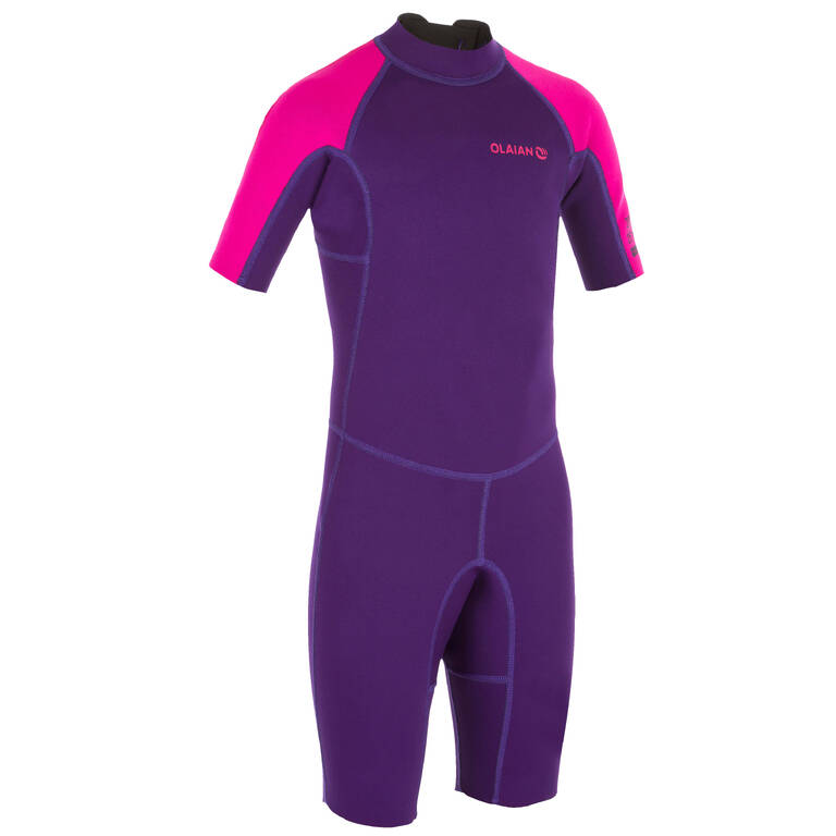 Shorty 100 Wetsuit Surf Neoprene Anak 1.5mm - Ungu/Pink