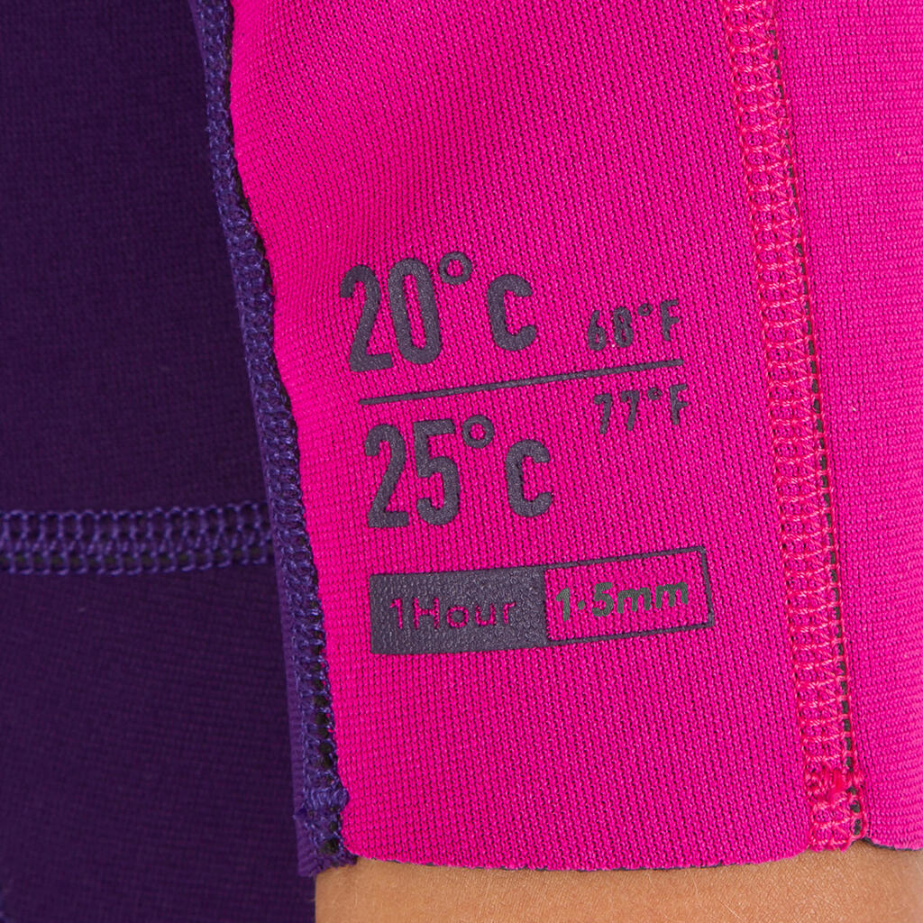 Combinaison surf shorty 100 néoprène 1,5mm enfant violet rose