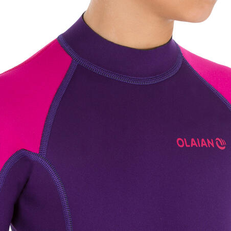 100 1.5 mm Neoprene Surf Shorty Wetsuit Purple/Pink - Children's