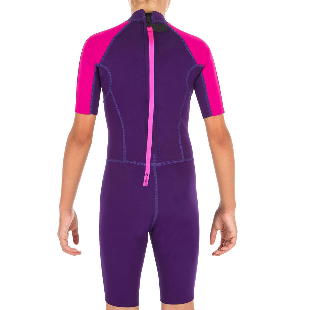 TRAJE SHORTY SURF NIÑOS 100 VIOLETA ROSADO NEOPRENO 1,5 MM