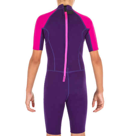 100 Surf Shorty kids' Wetsuit 1.5mm neoprene - Purple/Pink