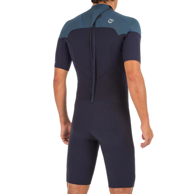 Men's stretchy neoprene Surfing wetsuit shorty 1.5 mm 500 Blue/grey