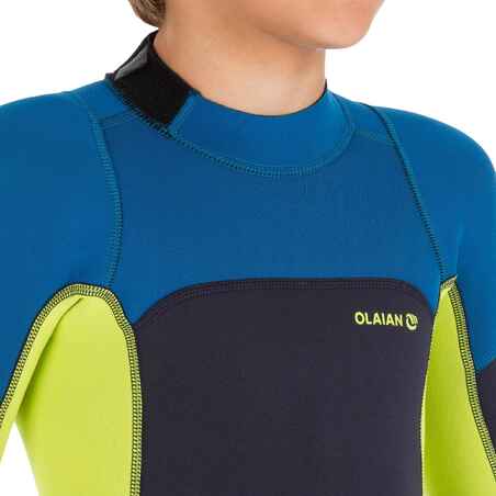 500 child's 2mm stretch neoprene navy blue yellow Shorty Surfing wetsuit