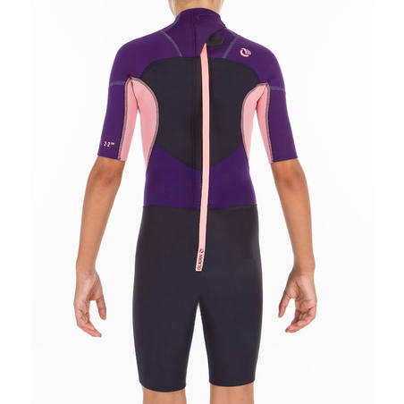 wetsuit shorty neoprene stretch surf mm purple children pink